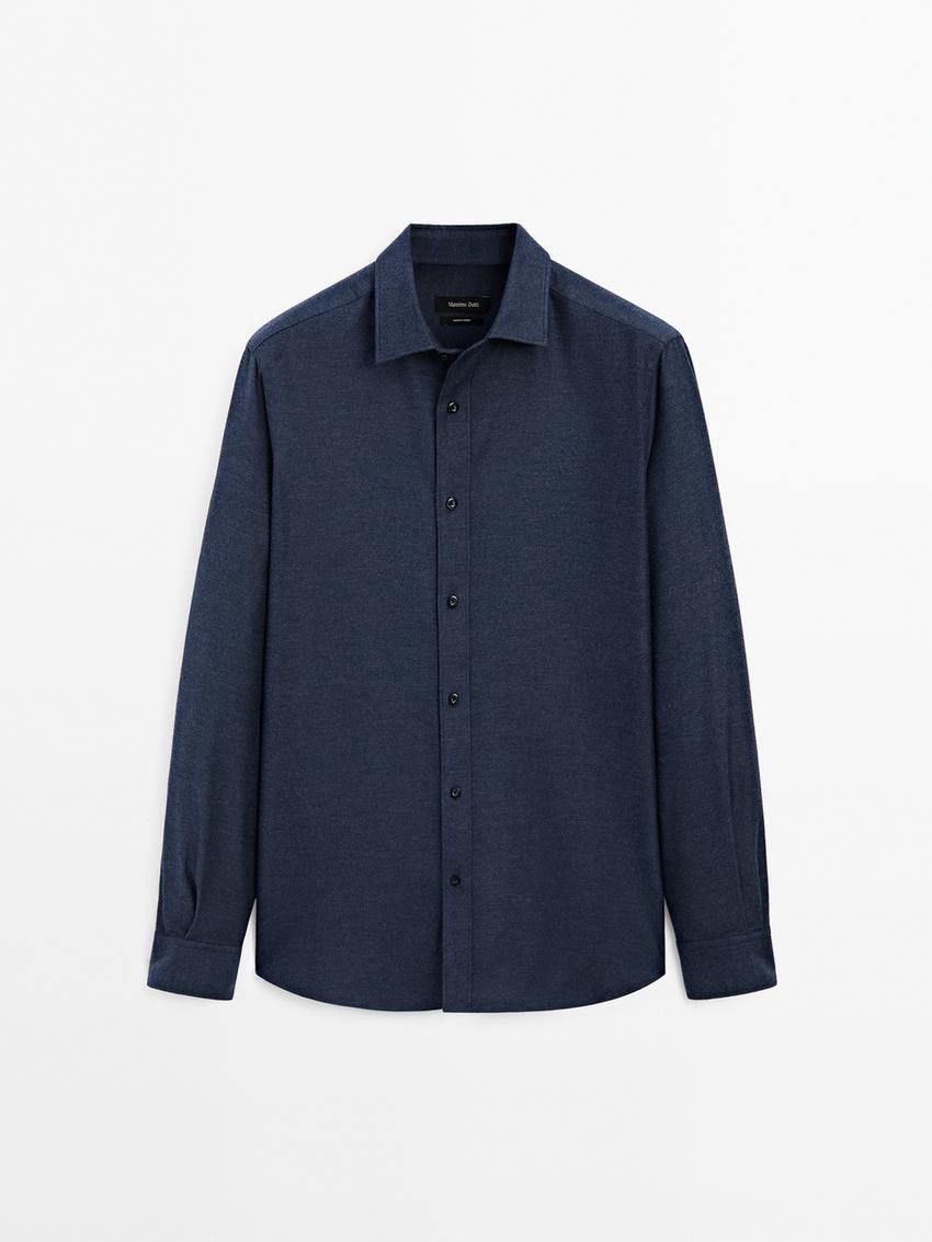 Massimo Dutti Cotton Twill Men Shirts Navy | US-TK9175460
