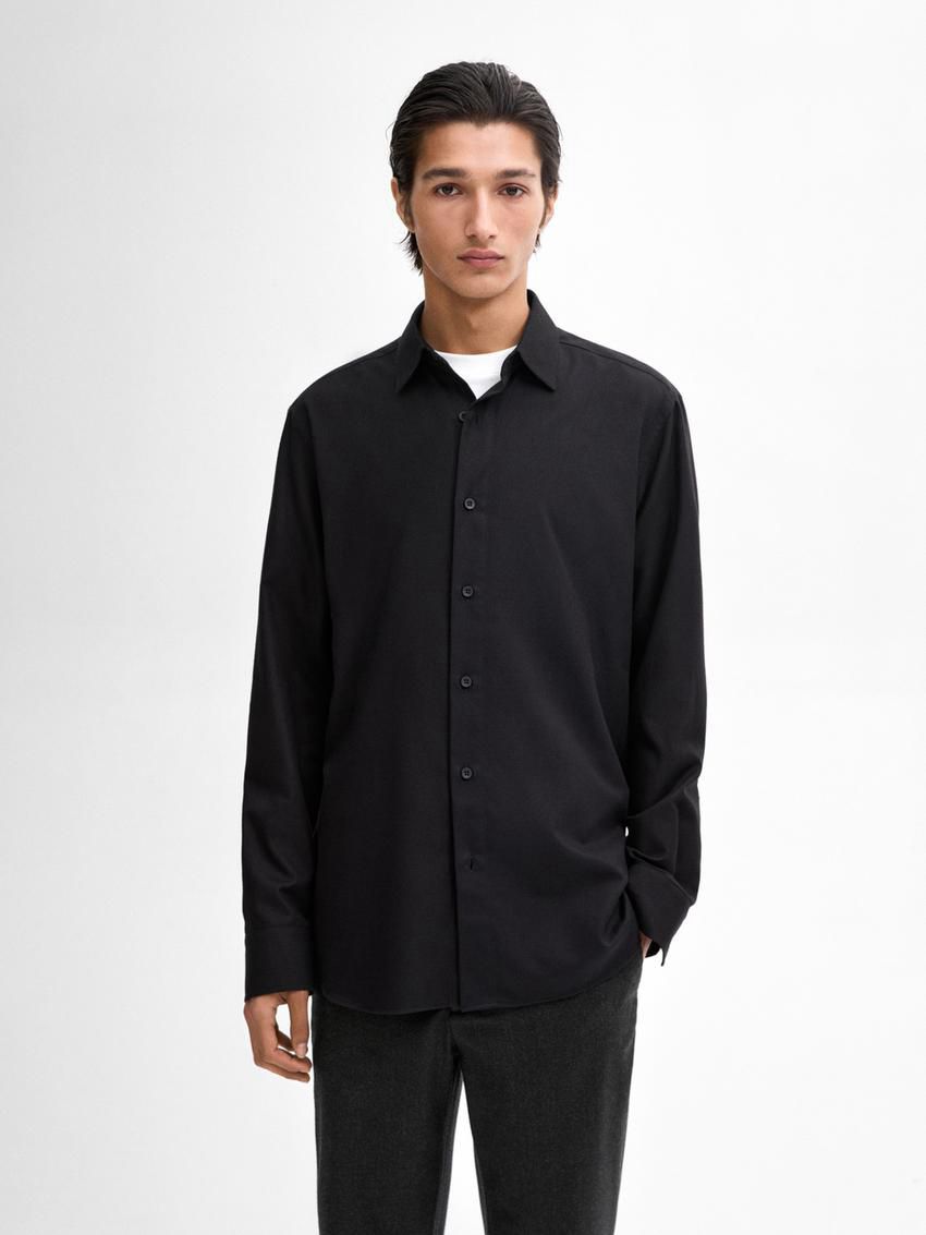 Massimo Dutti Cotton Twill Men Shirts Navy | US-FK9260341