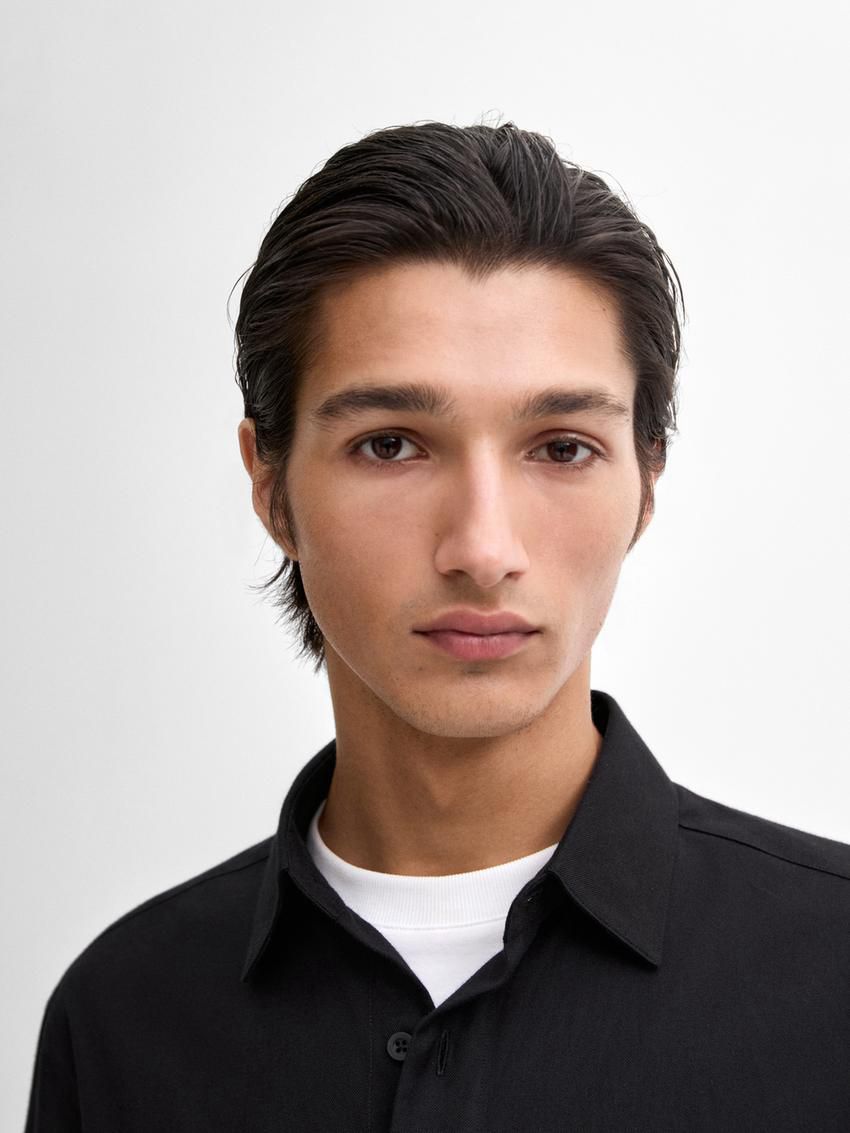 Massimo Dutti Cotton Twill Men Shirts Navy | US-FK9260341