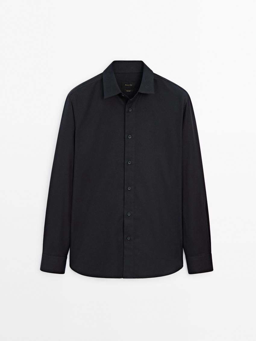Massimo Dutti Cotton Twill Men Shirts Navy | US-FK9260341