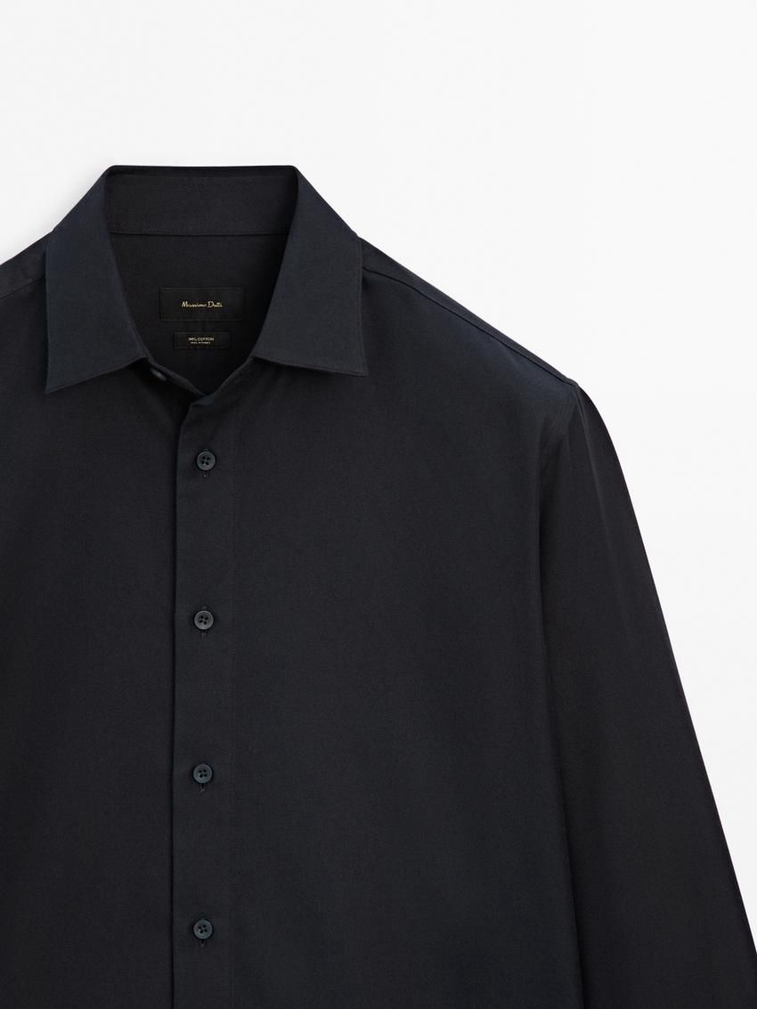 Massimo Dutti Cotton Twill Men Shirts Navy | US-FK9260341