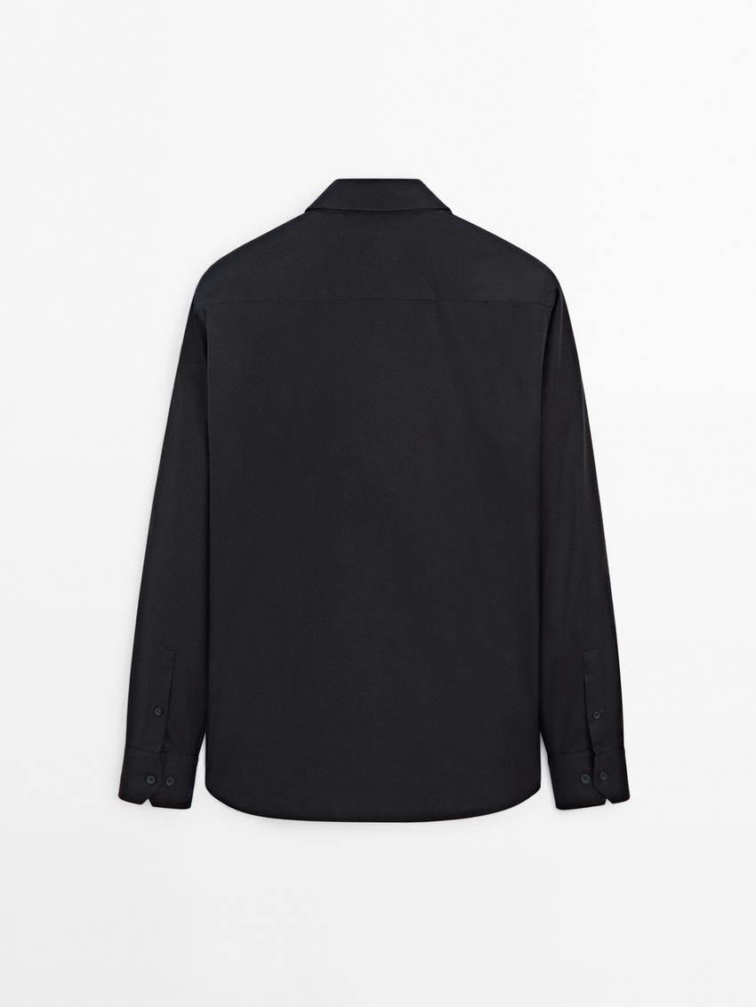 Massimo Dutti Cotton Twill Men Shirts Navy | US-FK9260341