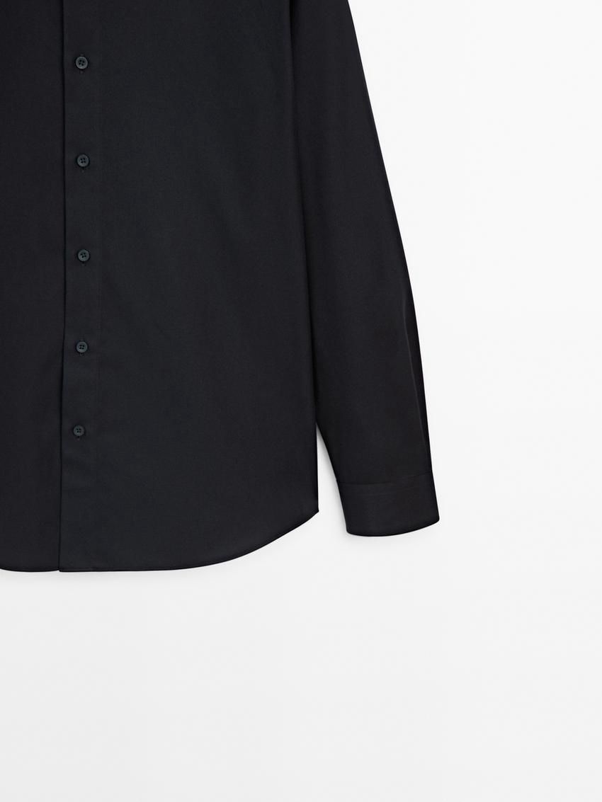 Massimo Dutti Cotton Twill Men Shirts Navy | US-FK9260341