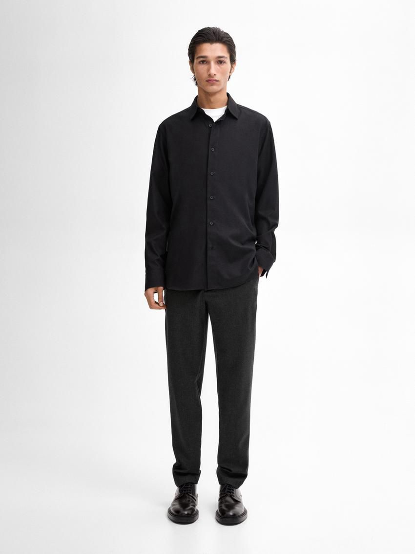Massimo Dutti Cotton Twill Men Shirts Navy | US-FK9260341
