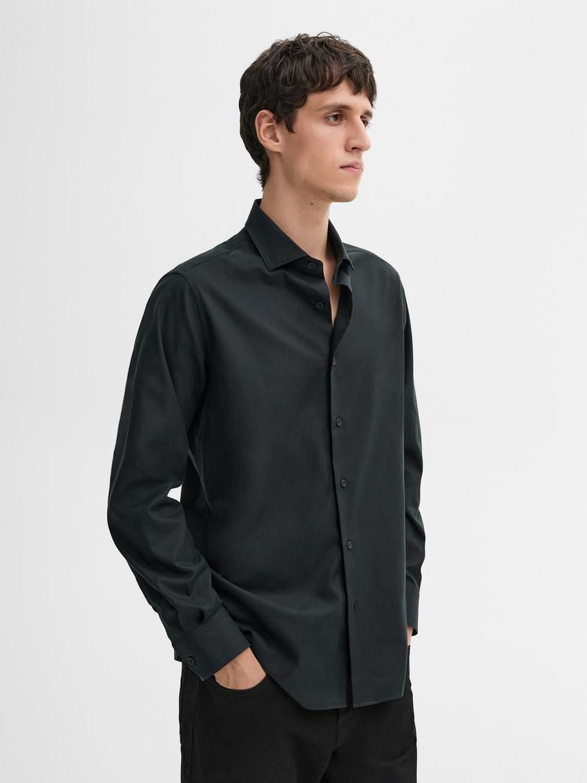Massimo Dutti Cotton Twill Men Shirts Navy | US-WA7341609