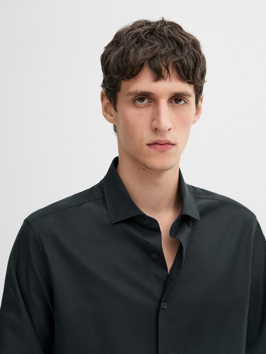 Massimo Dutti Cotton Twill Men Shirts Navy | US-WA7341609