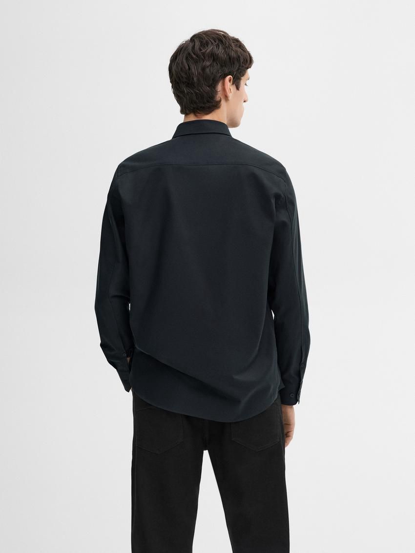 Massimo Dutti Cotton Twill Men Shirts Navy | US-WA7341609