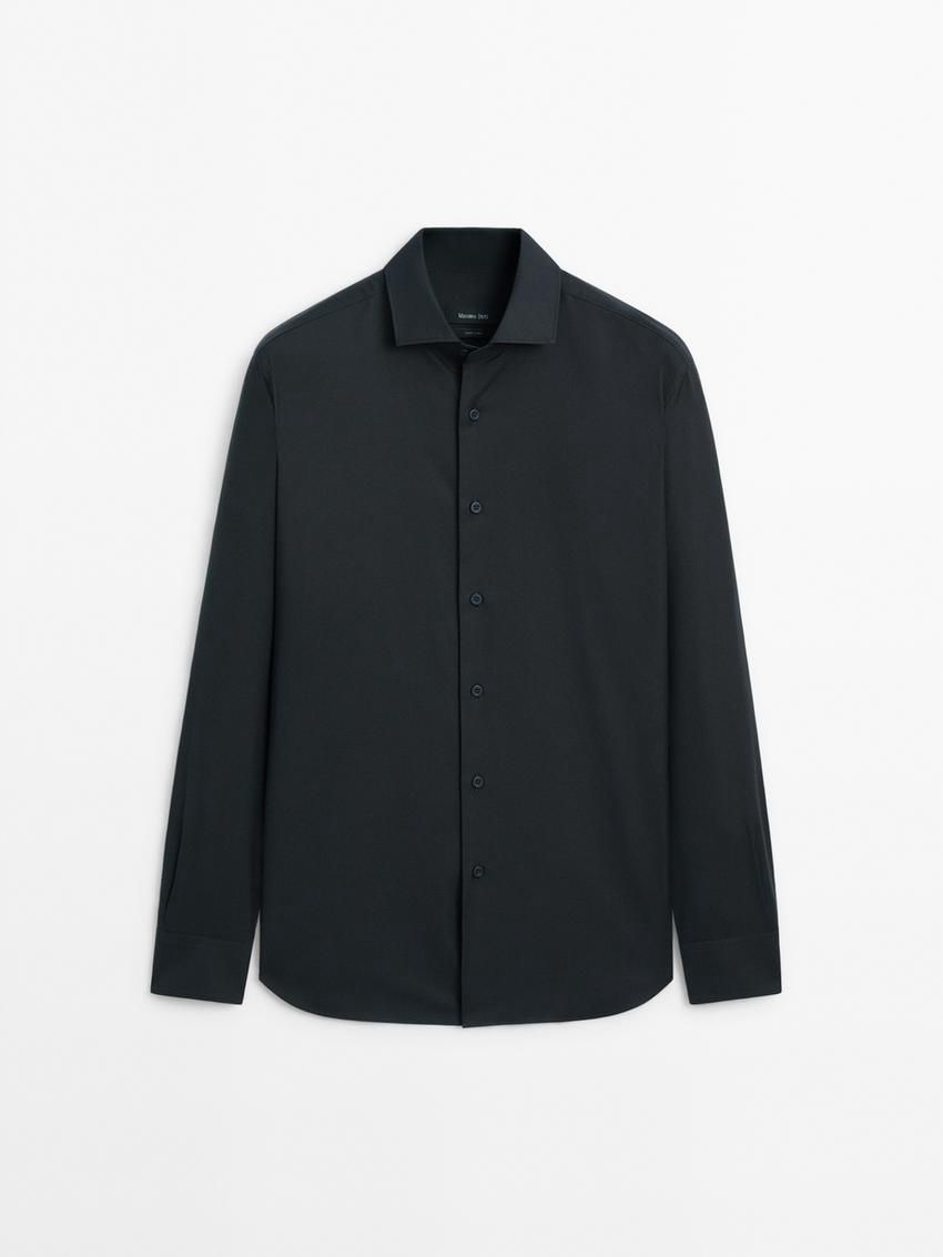 Massimo Dutti Cotton Twill Men Shirts Navy | US-WA7341609