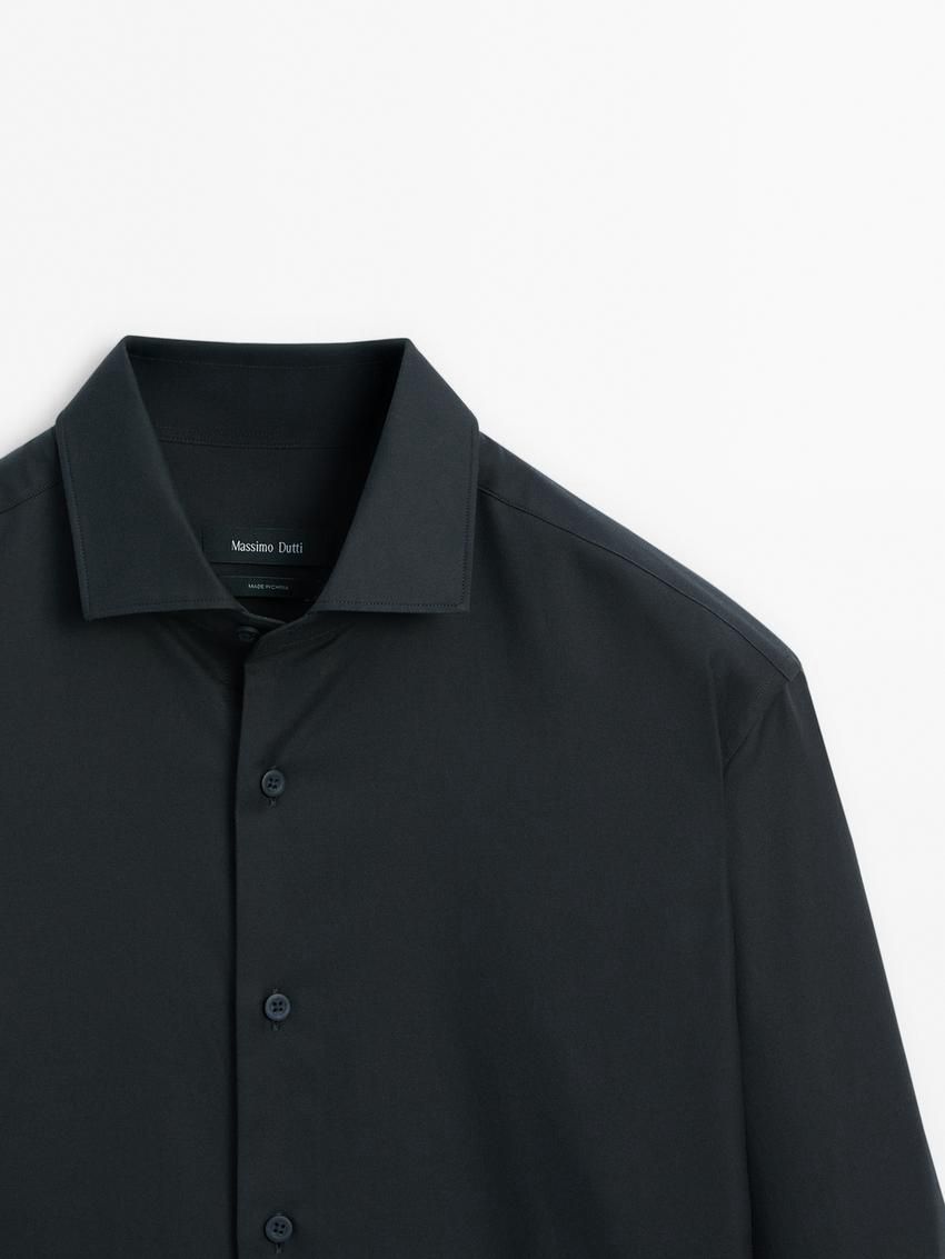 Massimo Dutti Cotton Twill Men Shirts Navy | US-WA7341609