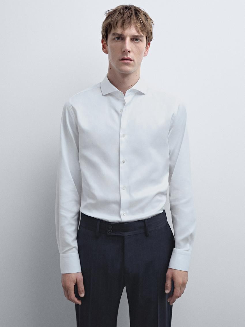 Massimo Dutti Cotton Twill Men Shirts White | US-US8029341