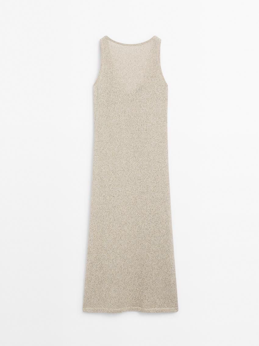 Massimo Dutti Cotton Twisted Yarn Knit Midi Women Dress Beige | US-ZE3048576