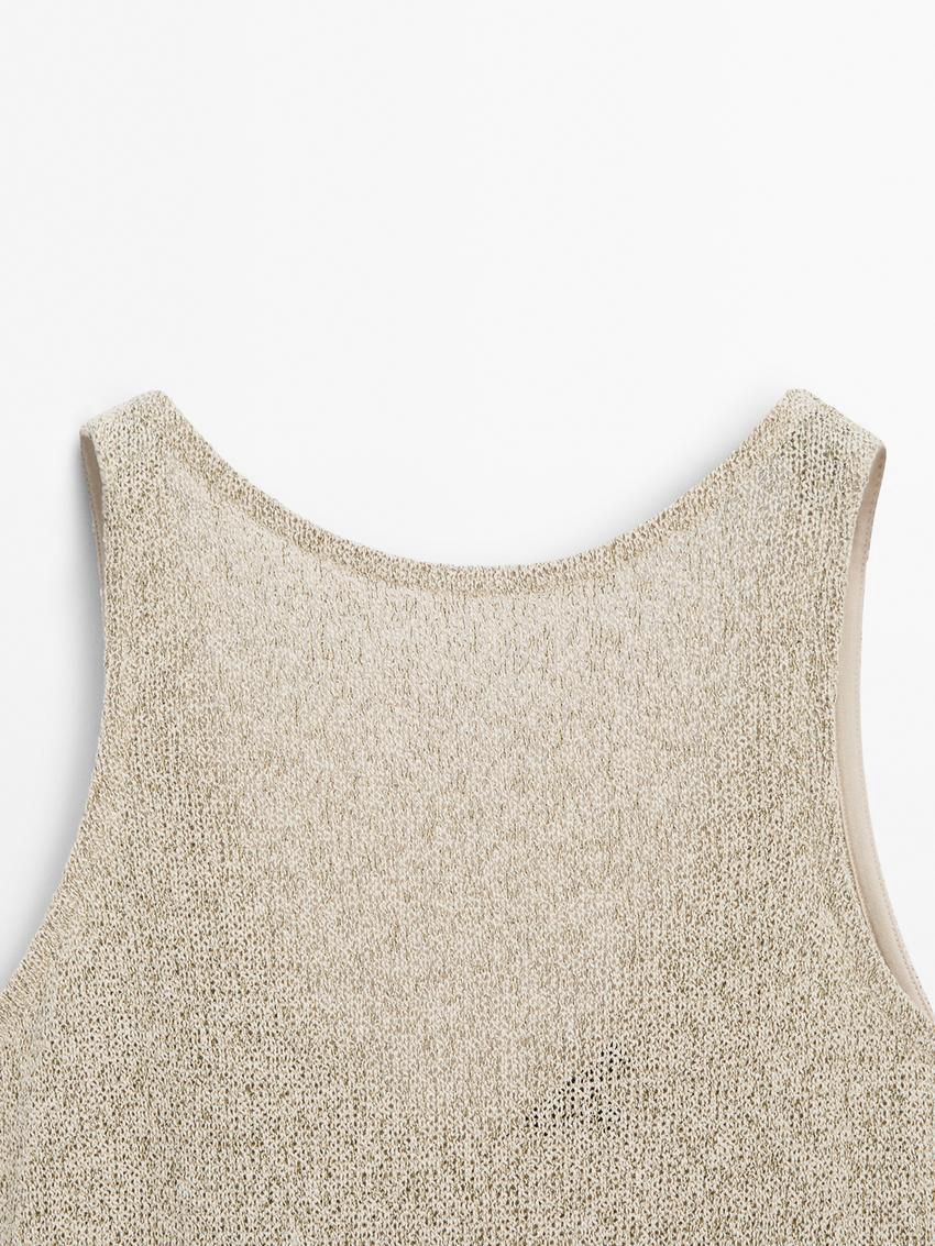 Massimo Dutti Cotton Twisted Yarn Knit Midi Women Dress Beige | US-ZE3048576