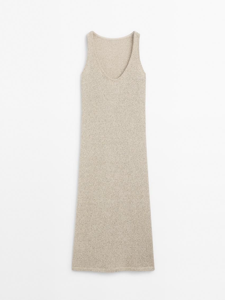 Massimo Dutti Cotton Twisted Yarn Knit Midi Women Dress Beige | US-ZE3048576
