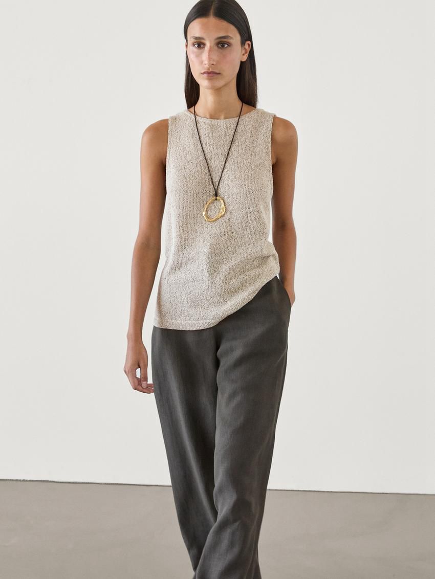Massimo Dutti Cotton Twisted Yarn Women T-Shirt Light Khaki | US-QY0269413