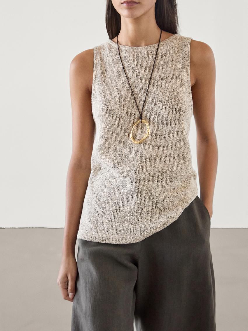 Massimo Dutti Cotton Twisted Yarn Women T-Shirt Light Khaki | US-QY0269413
