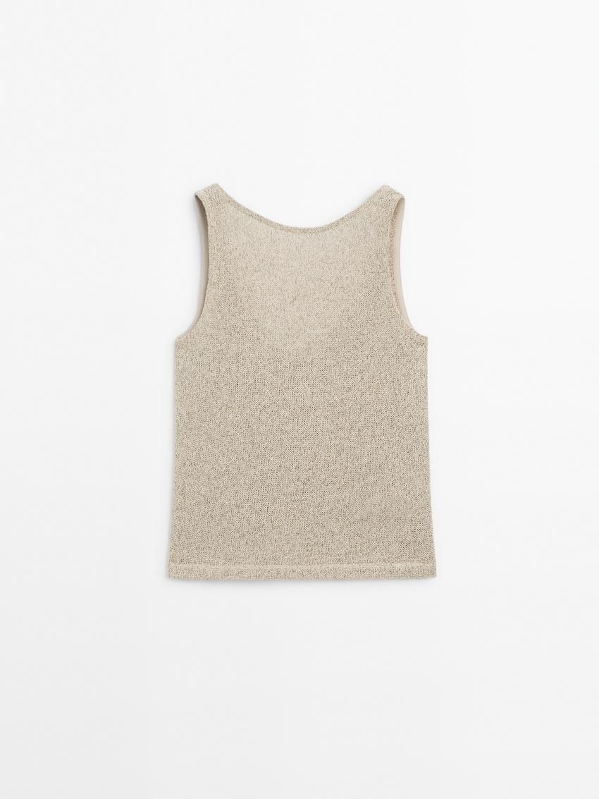 Massimo Dutti Cotton Twisted Yarn Women T-Shirt Light Khaki | US-QY0269413