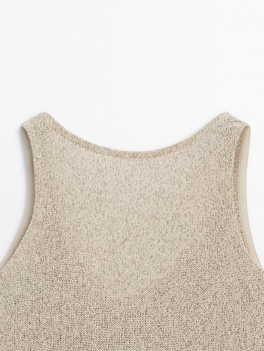 Massimo Dutti Cotton Twisted Yarn Women T-Shirt Light Khaki | US-QY0269413