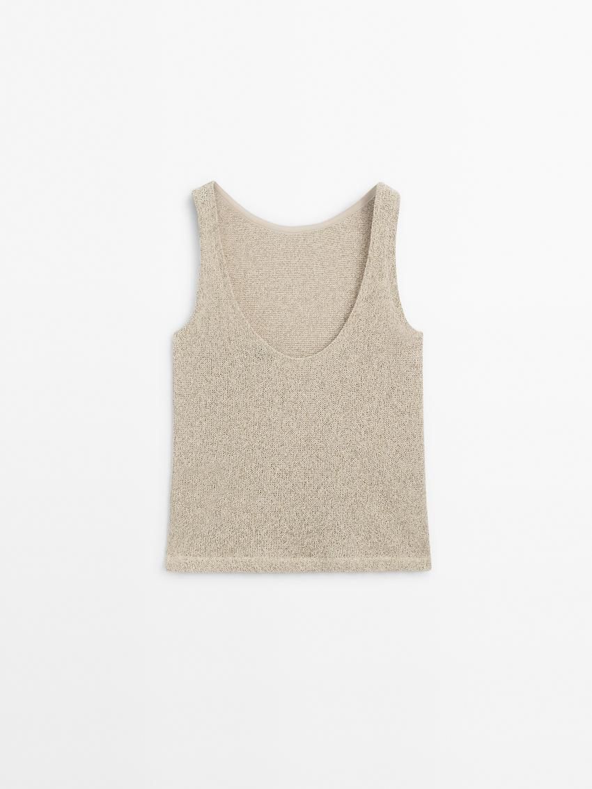 Massimo Dutti Cotton Twisted Yarn Women T-Shirt Light Khaki | US-QY0269413