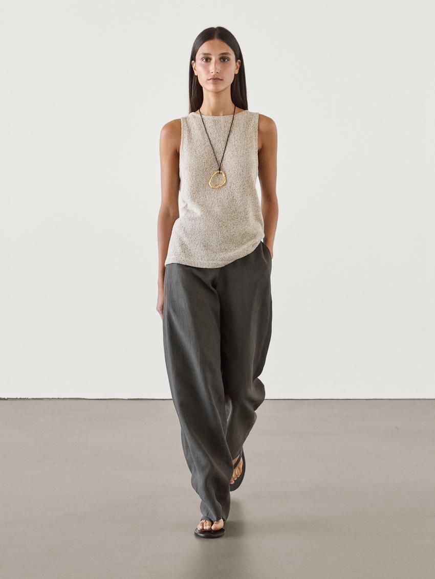 Massimo Dutti Cotton Twisted Yarn Women T-Shirt Light Khaki | US-QY0269413