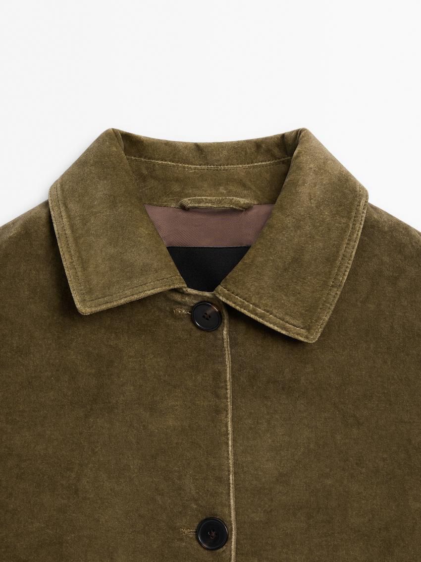 Massimo Dutti Cotton Velvet Women Jacket Olive | US-OG9708516