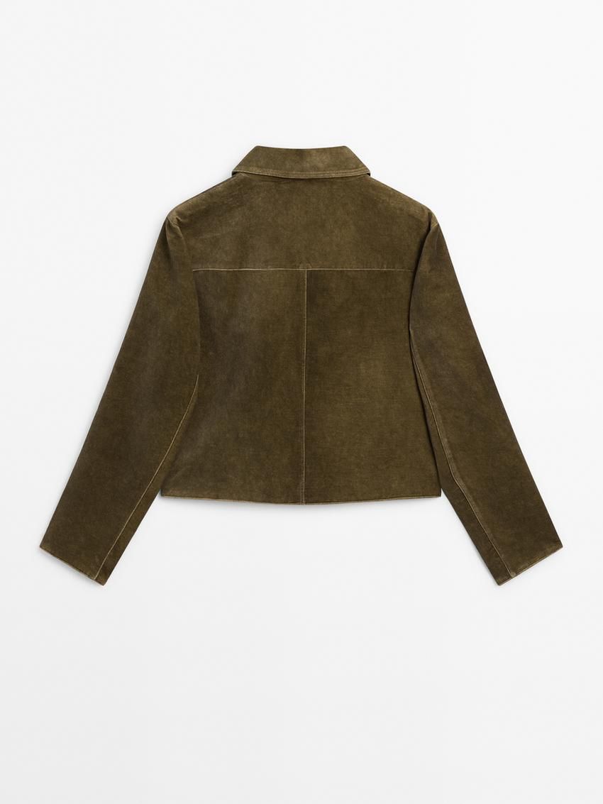 Massimo Dutti Cotton Velvet Women Jacket Olive | US-OG9708516