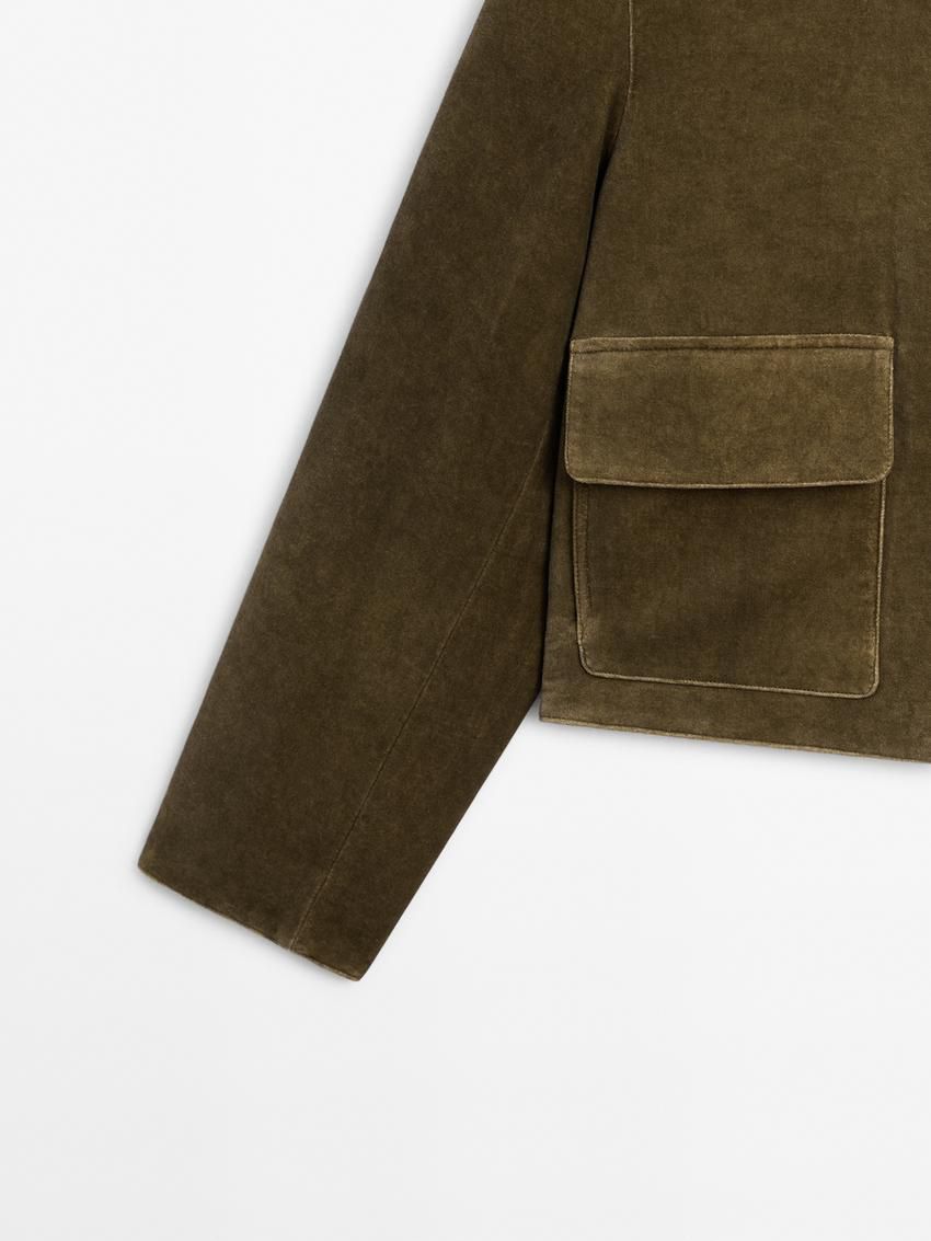 Massimo Dutti Cotton Velvet Women Jacket Olive | US-OG9708516