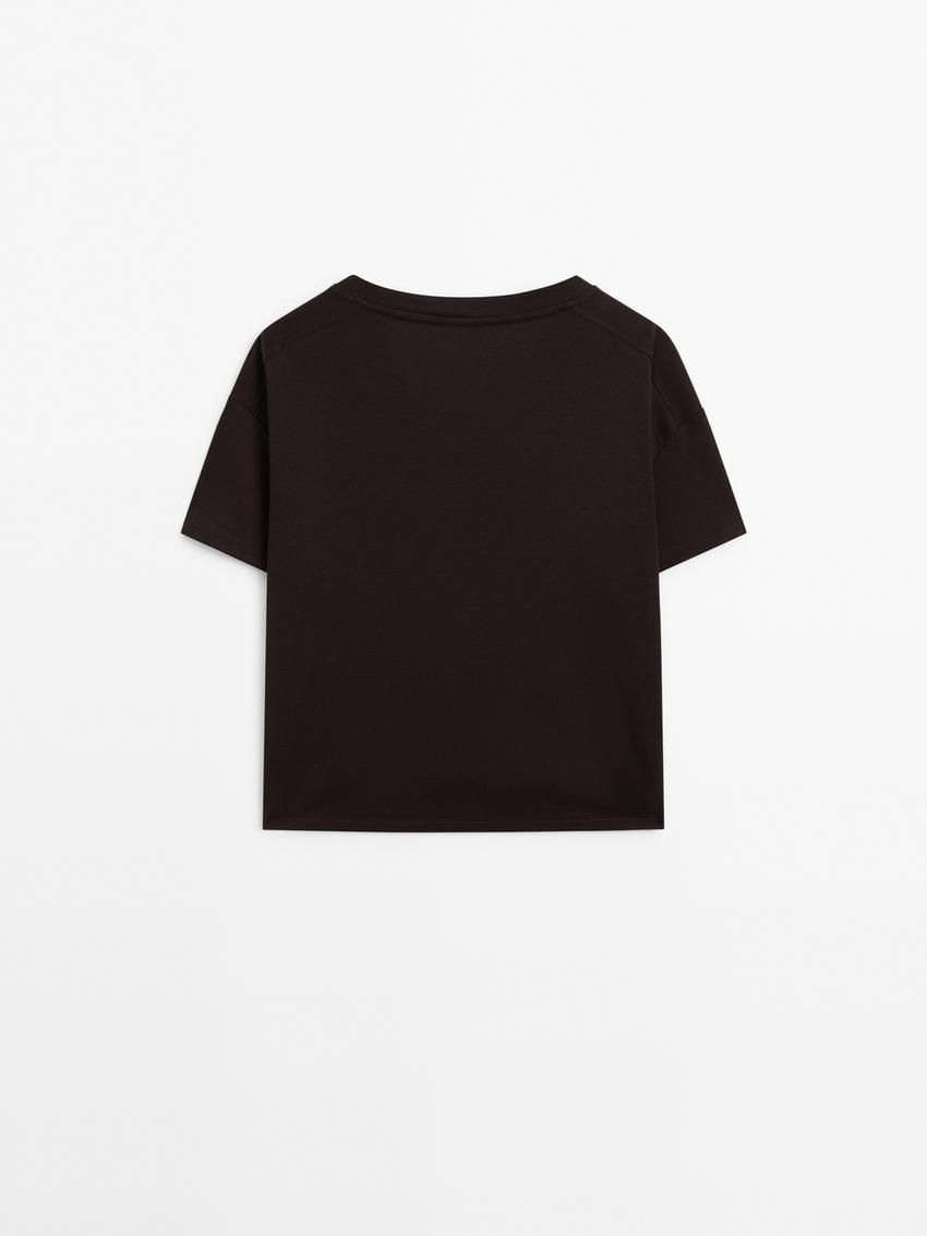 Massimo Dutti Cotton V-neck Women T-Shirt Dark Brown | US-NV4568729