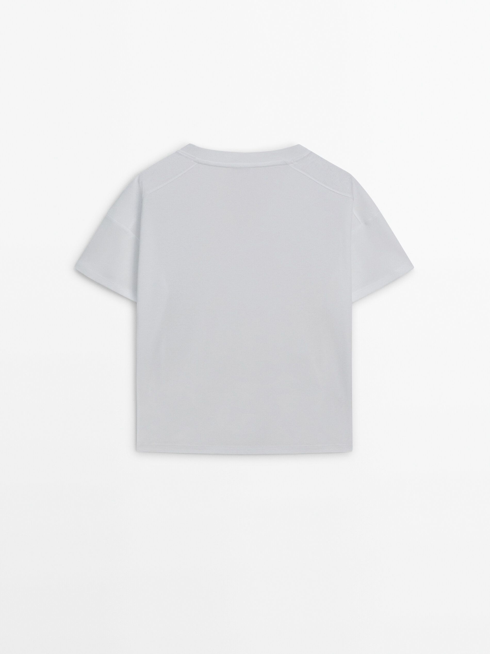 Massimo Dutti Cotton V-neck Women T-Shirt White | US-QB5982136