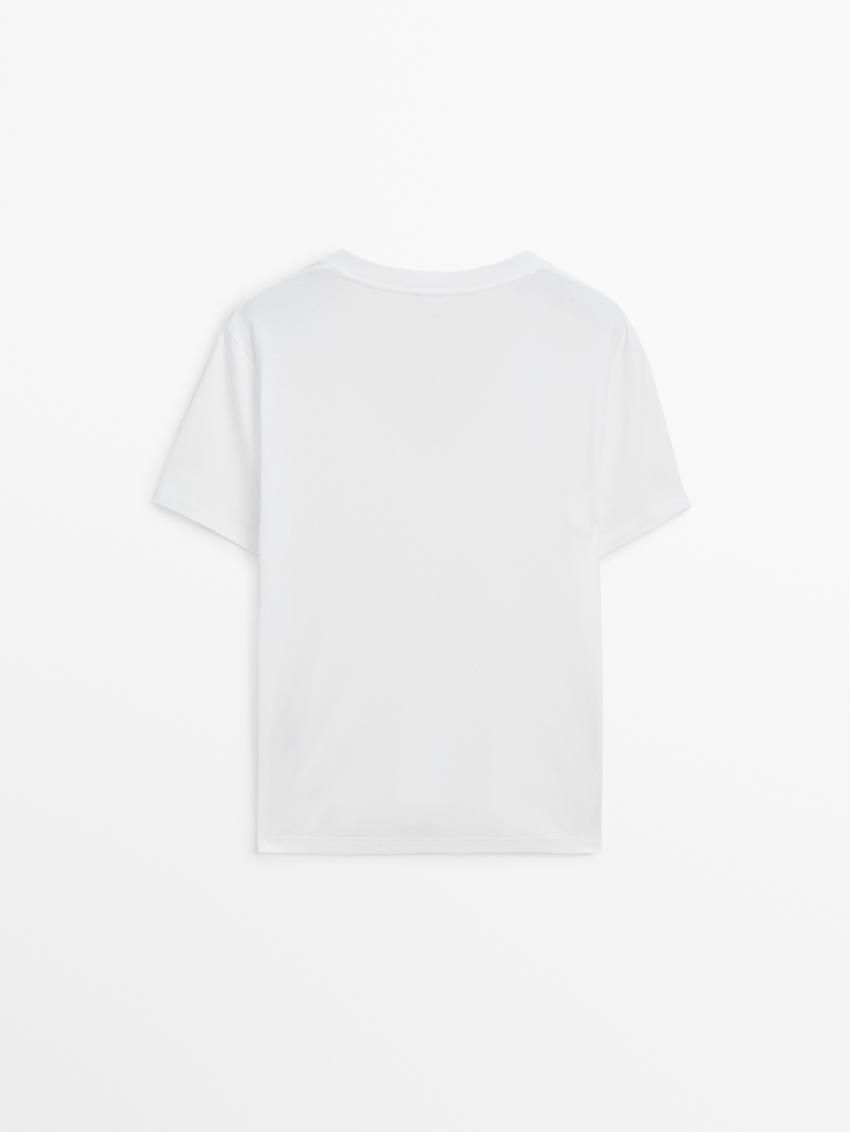 Massimo Dutti Cotton V-neck Women T-Shirt White | US-WT4830592