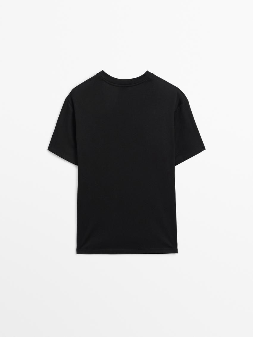 Massimo Dutti Cotton V-neck Women T-Shirt Black | US-MV6342805