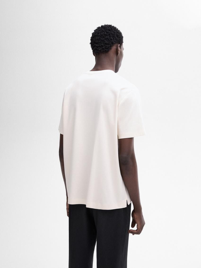 Massimo Dutti Cotton Wide Fit Men T-Shirt Beige | US-VZ3718569
