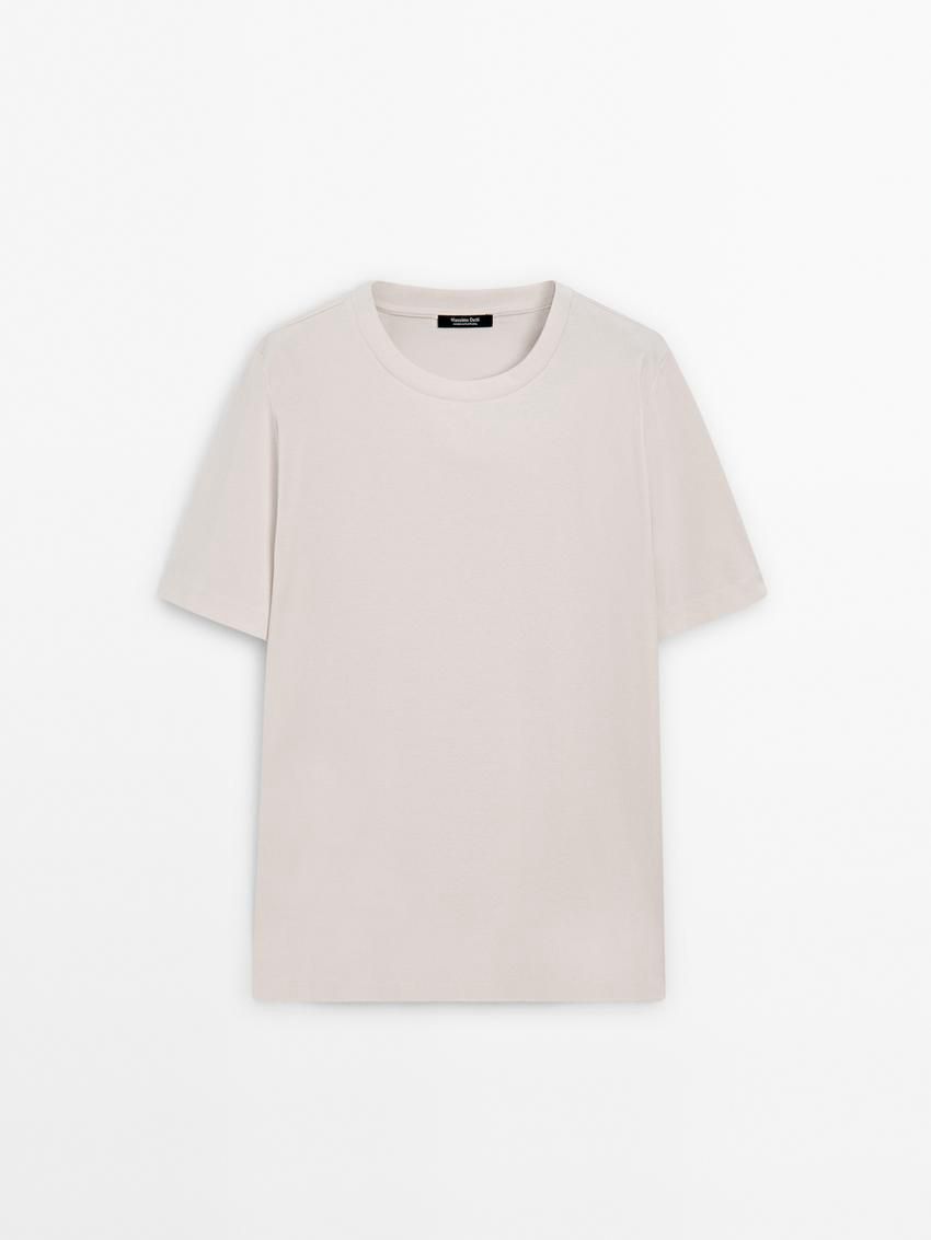 Massimo Dutti Cotton Wide Fit Men T-Shirt Beige | US-VZ3718569