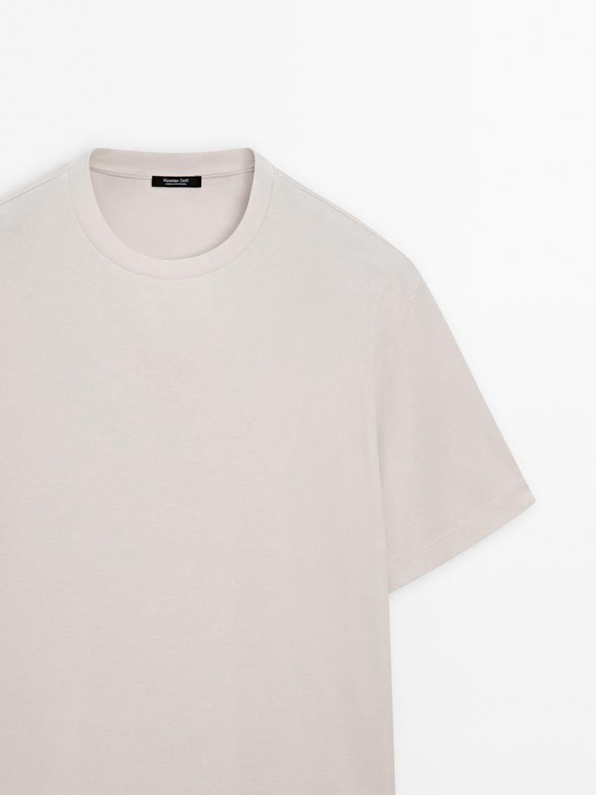 Massimo Dutti Cotton Wide Fit Men T-Shirt Beige | US-VZ3718569