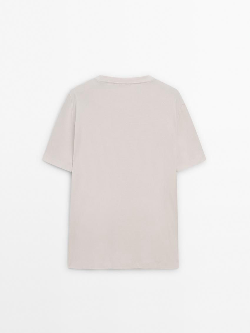 Massimo Dutti Cotton Wide Fit Men T-Shirt Beige | US-VZ3718569