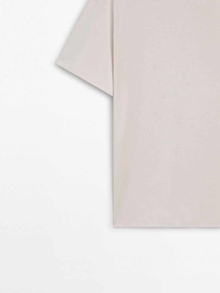 Massimo Dutti Cotton Wide Fit Men T-Shirt Beige | US-VZ3718569