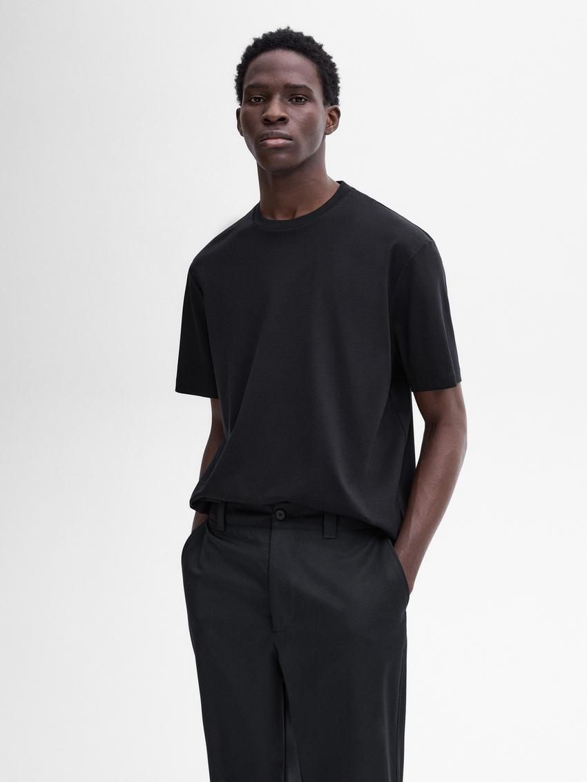 Massimo Dutti Cotton Wide Fit Men T-Shirt Navy | US-LH5463180