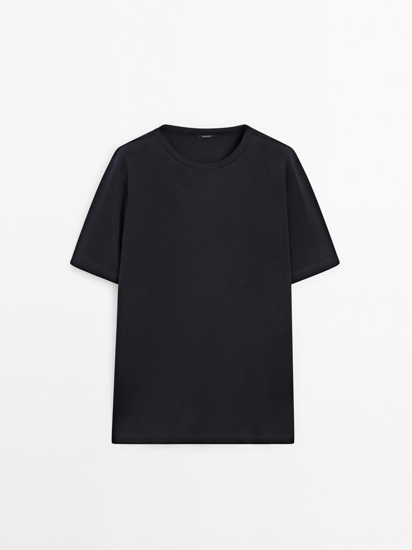 Massimo Dutti Cotton Wide Fit Men T-Shirt Navy | US-LH5463180