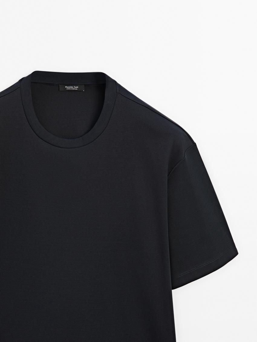 Massimo Dutti Cotton Wide Fit Men T-Shirt Navy | US-LH5463180