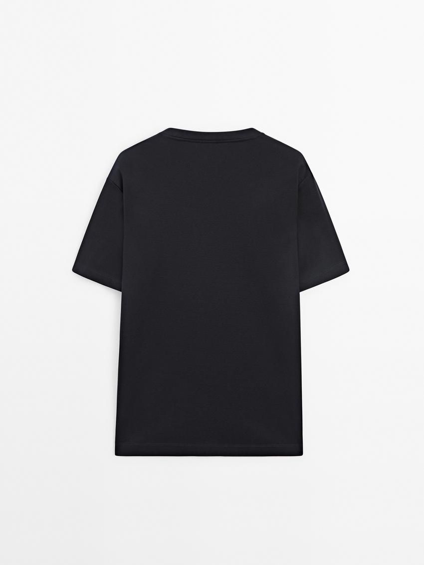 Massimo Dutti Cotton Wide Fit Men T-Shirt Navy | US-LH5463180