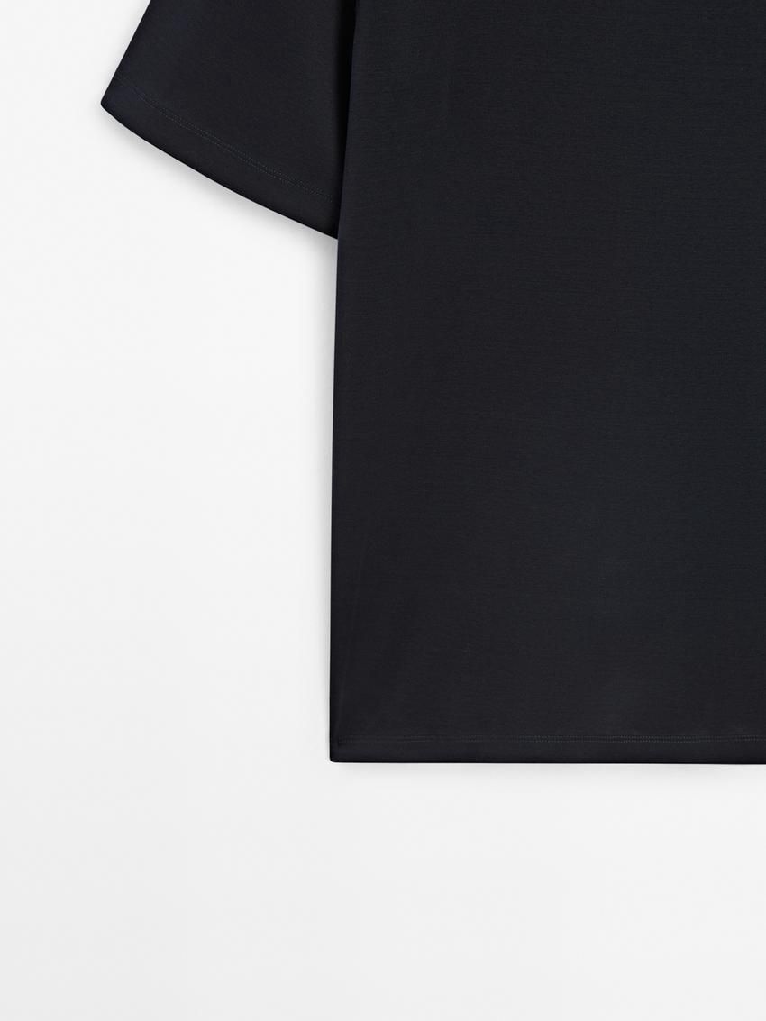 Massimo Dutti Cotton Wide Fit Men T-Shirt Navy | US-LH5463180