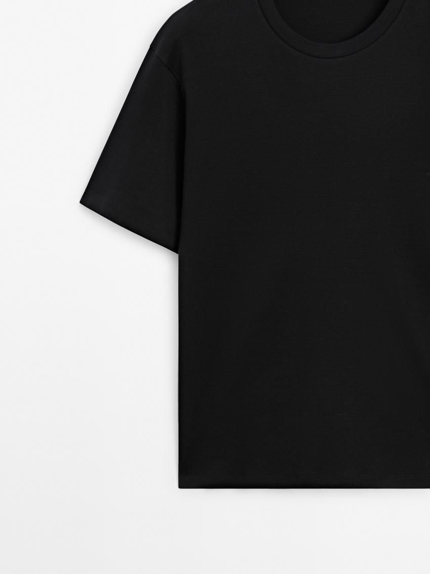 Massimo Dutti Cotton Wide Fit Men T-Shirt Black | US-KX6819037