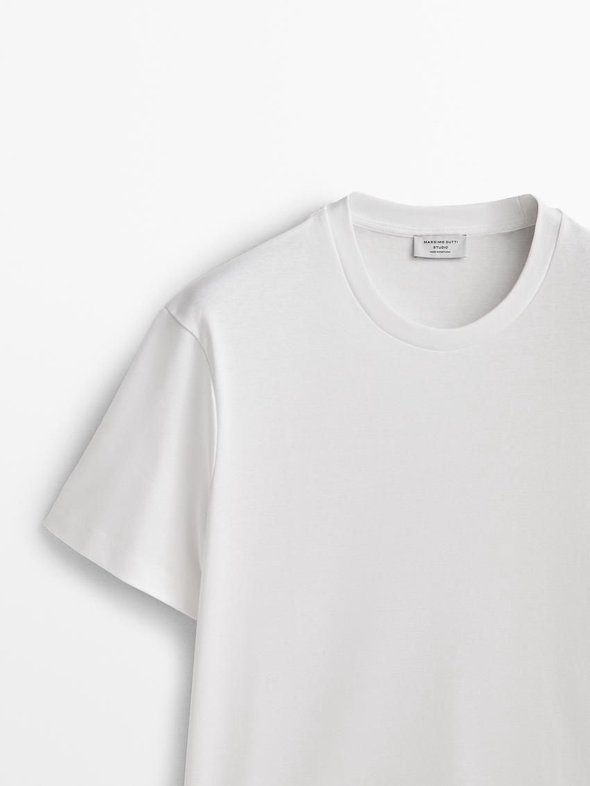 Massimo Dutti Cotton Wide Fit Men T-Shirt White | US-DV3601584