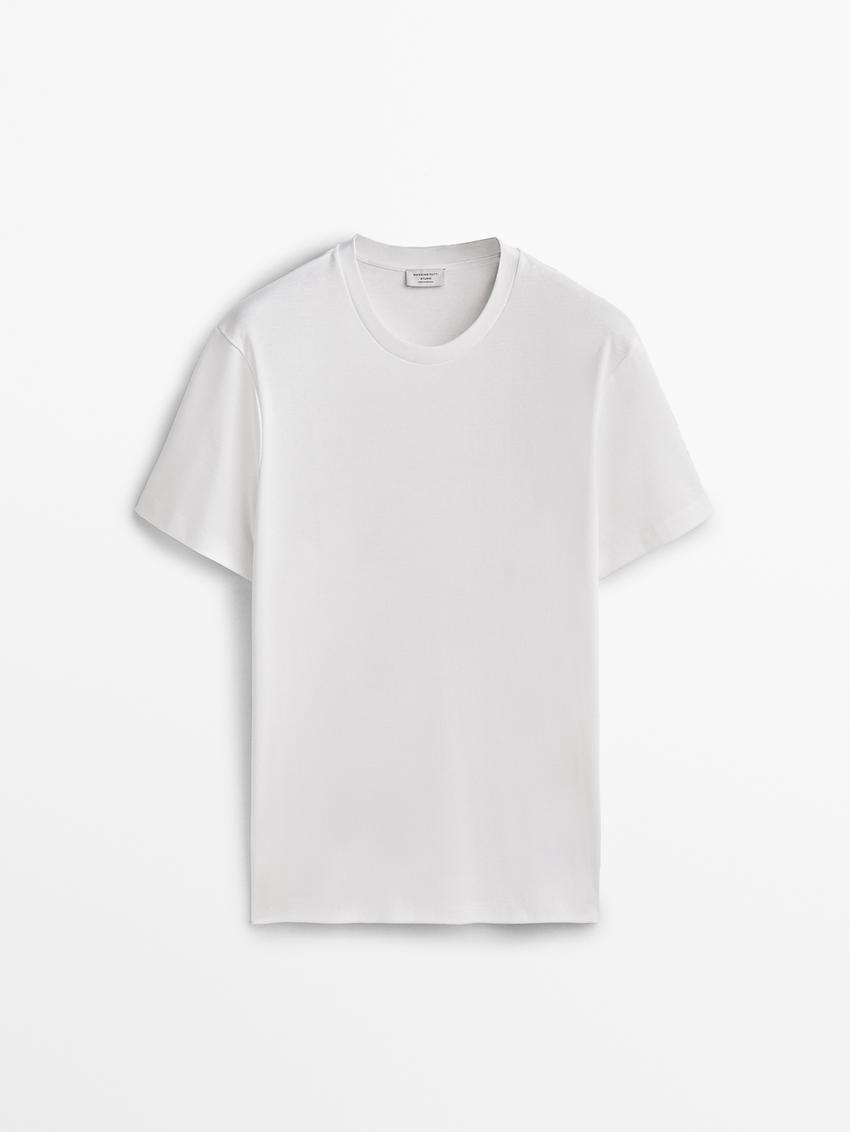 Massimo Dutti Cotton Wide Fit Men T-Shirt White | US-DV3601584