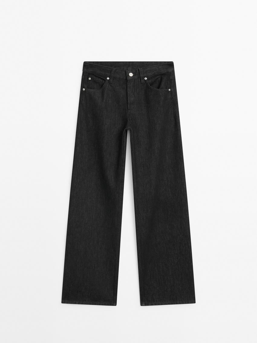 Massimo Dutti Cotton Wide-leg Full Length Women Jeans Black | US-VZ5019832