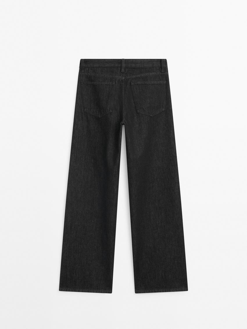 Massimo Dutti Cotton Wide-leg Full Length Women Jeans Black | US-VZ5019832