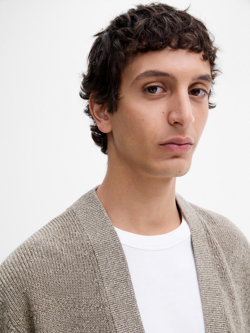 Massimo Dutti Cotton With Mouliné Detail Men Cardigan Brown Beige | US-CQ6840153
