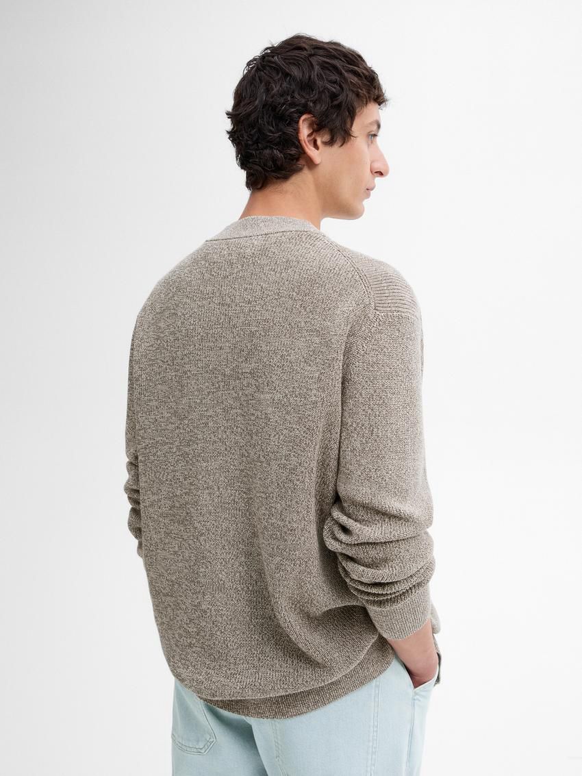 Massimo Dutti Cotton With Mouliné Detail Men Cardigan Brown Beige | US-CQ6840153