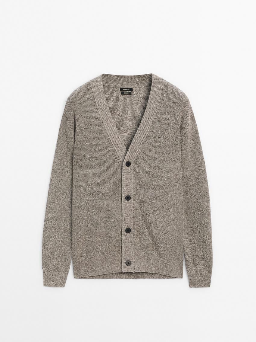 Massimo Dutti Cotton With Mouliné Detail Men Cardigan Brown Beige | US-CQ6840153