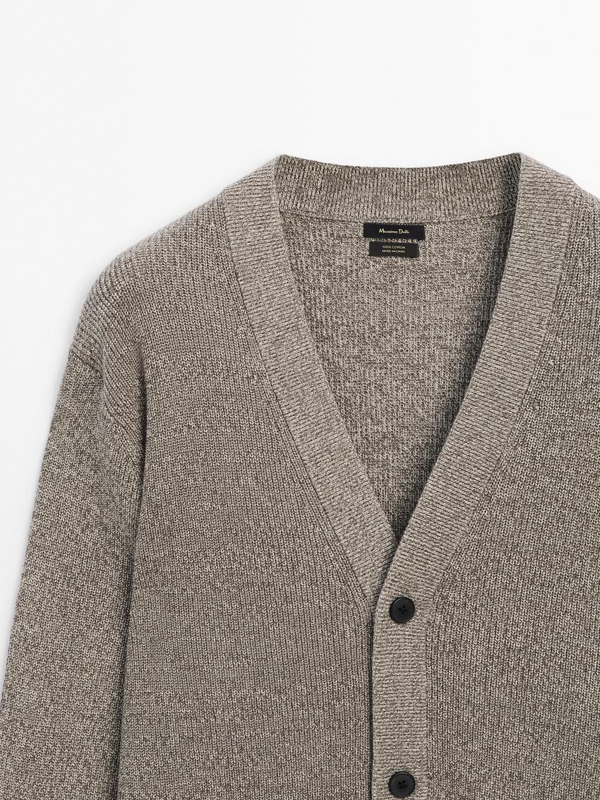 Massimo Dutti Cotton With Mouliné Detail Men Cardigan Brown Beige | US-CQ6840153