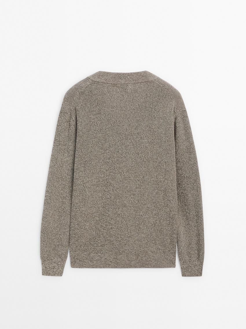 Massimo Dutti Cotton With Mouliné Detail Men Cardigan Brown Beige | US-CQ6840153